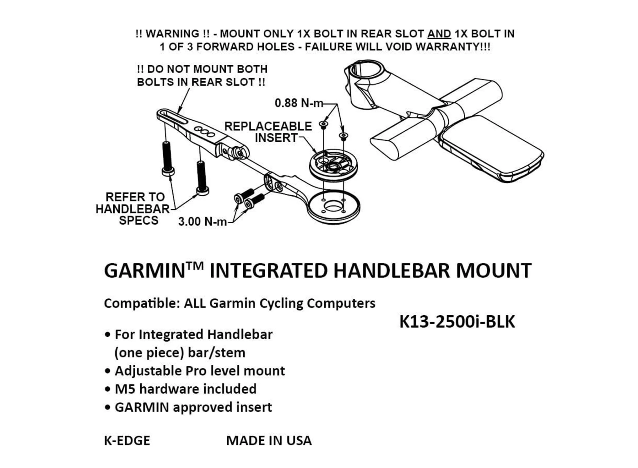 K-Edge Garmin Integrated Handlebar System Mounts | Aero & Secure GPS Mount - Image 3